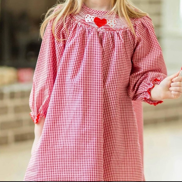 Valentines Day Girl Dress Other - Girls Valentine's Red & White Gingham Smocked Heart Embroidery Dress Brand New